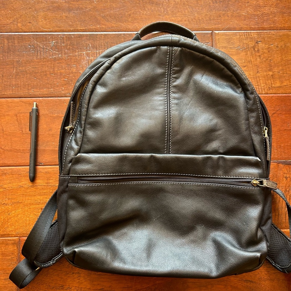 Boconi Garth Slim Leather Backpack- Black